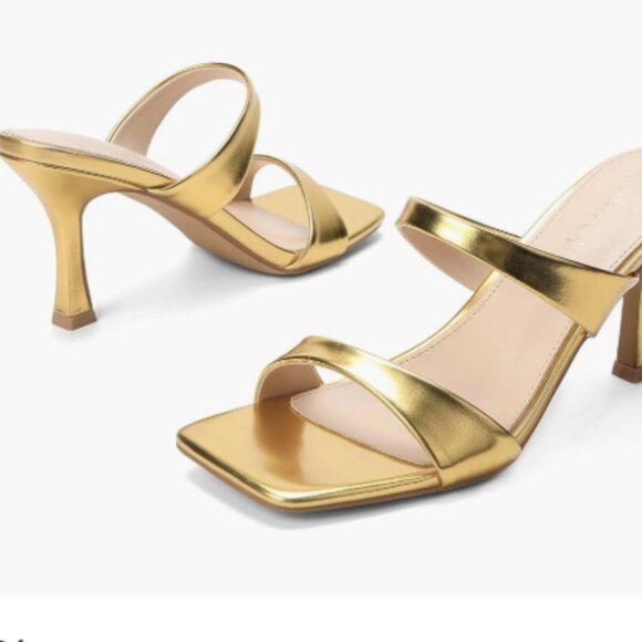 NEW Gold Slip On Mid Heels Size 10 - Picture 3 of 7